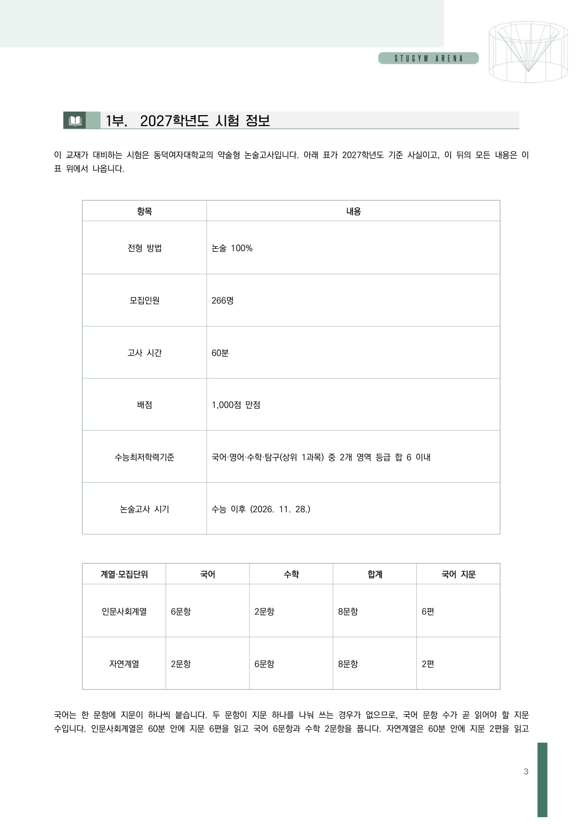 동덕여대 2027학년도 시험 정보