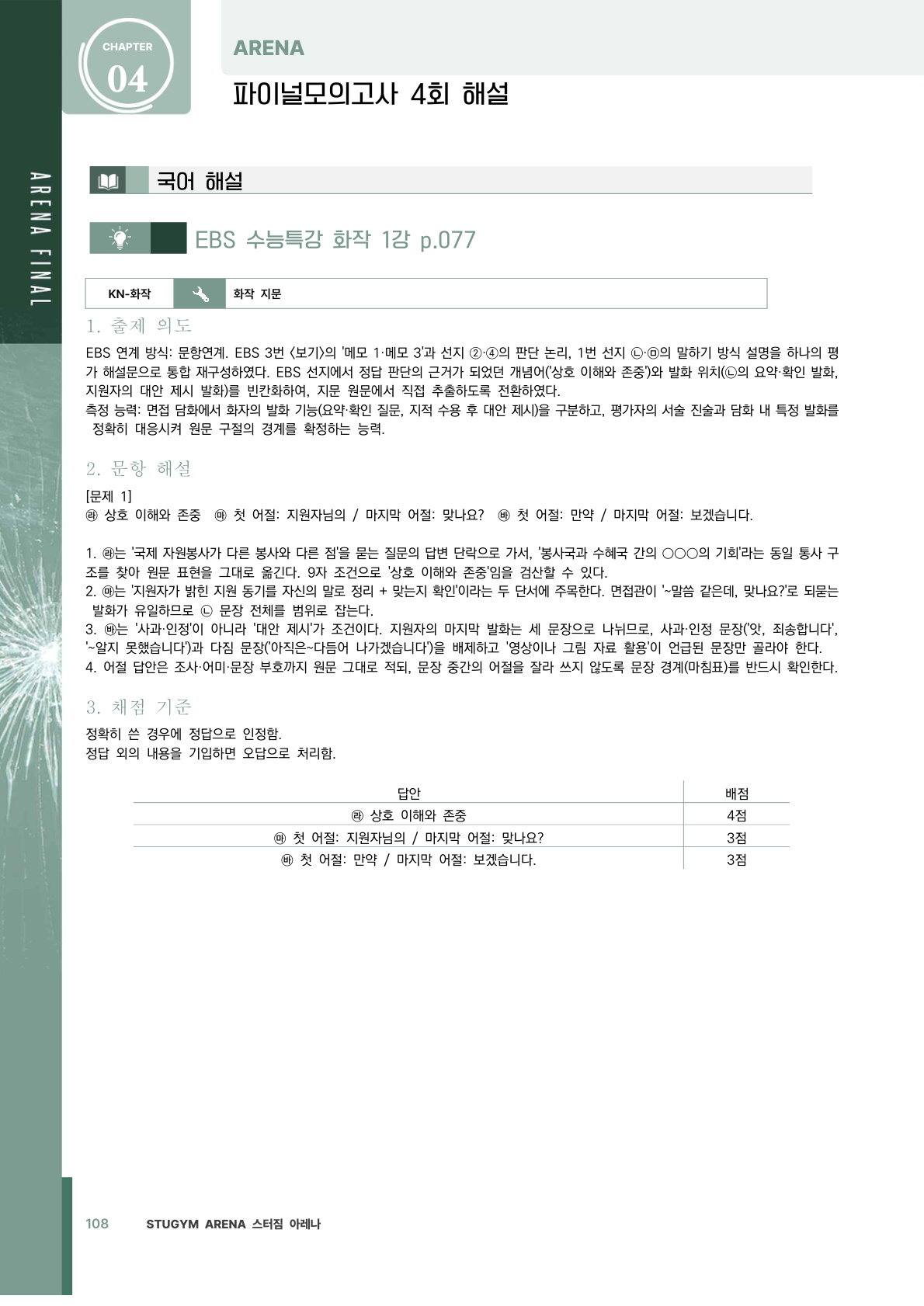 가천대 채점 기준표