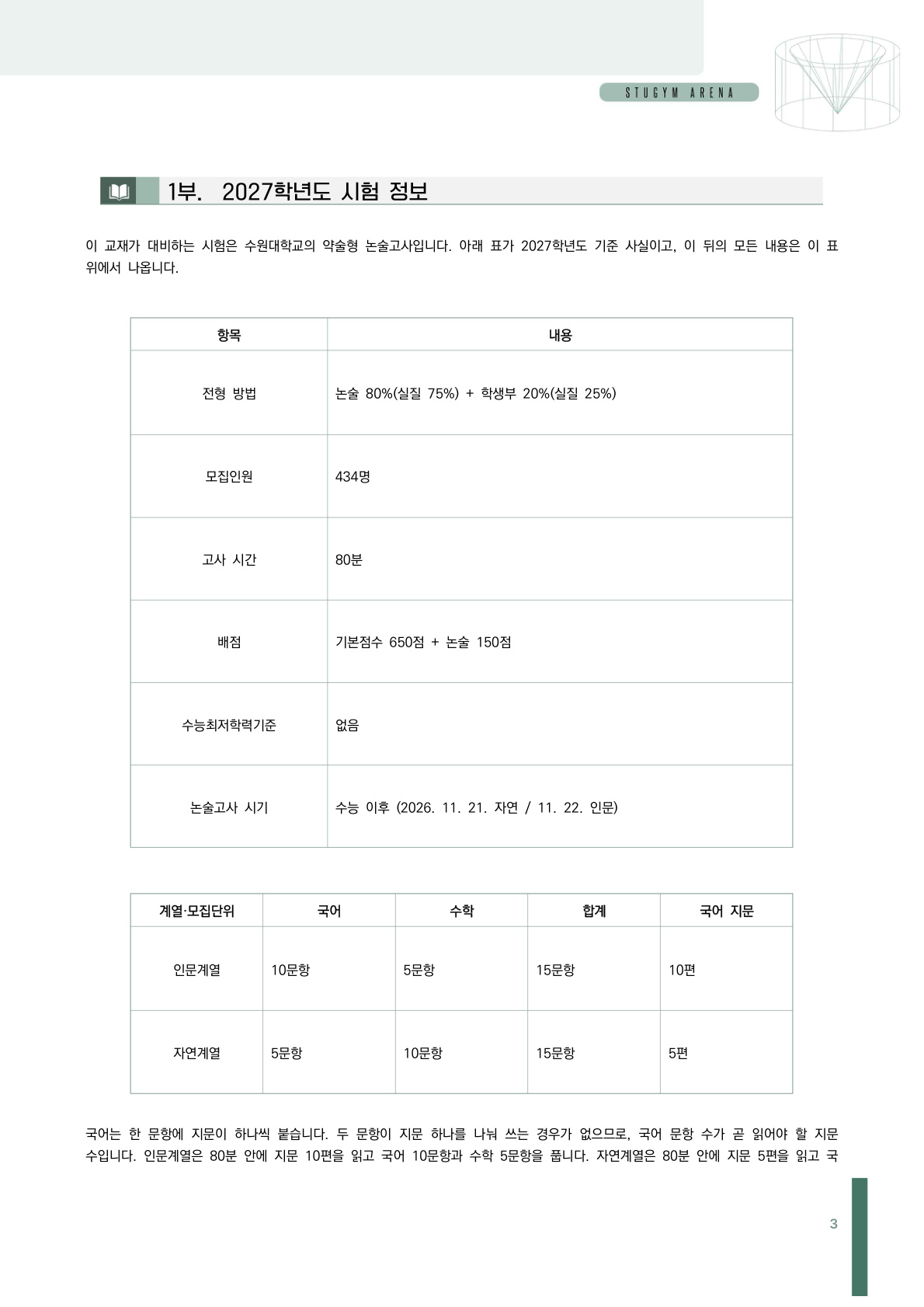 수원대 2027학년도 시험 정보