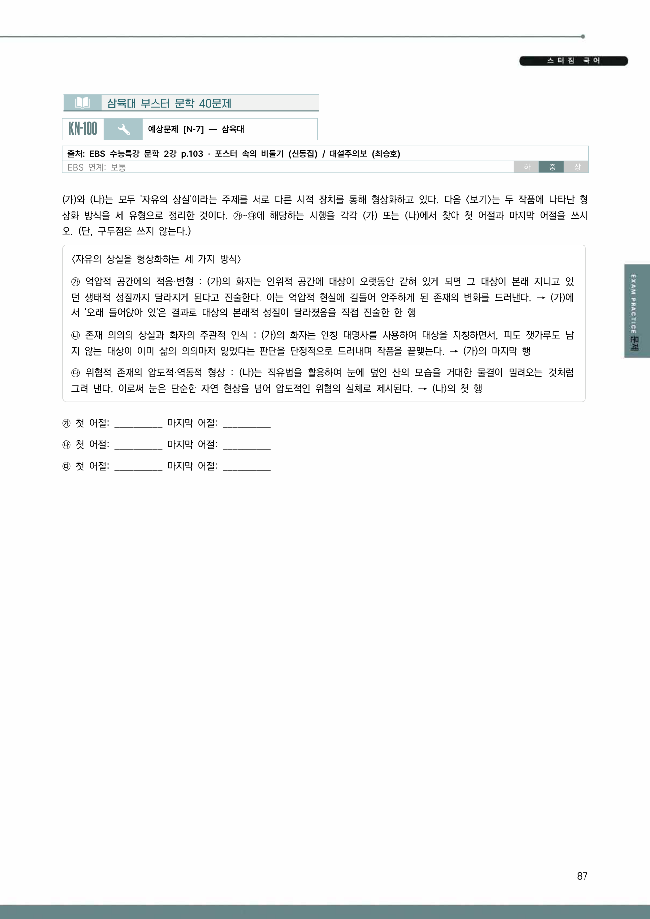 삼육대 부스터 문학 예상문제 샘플