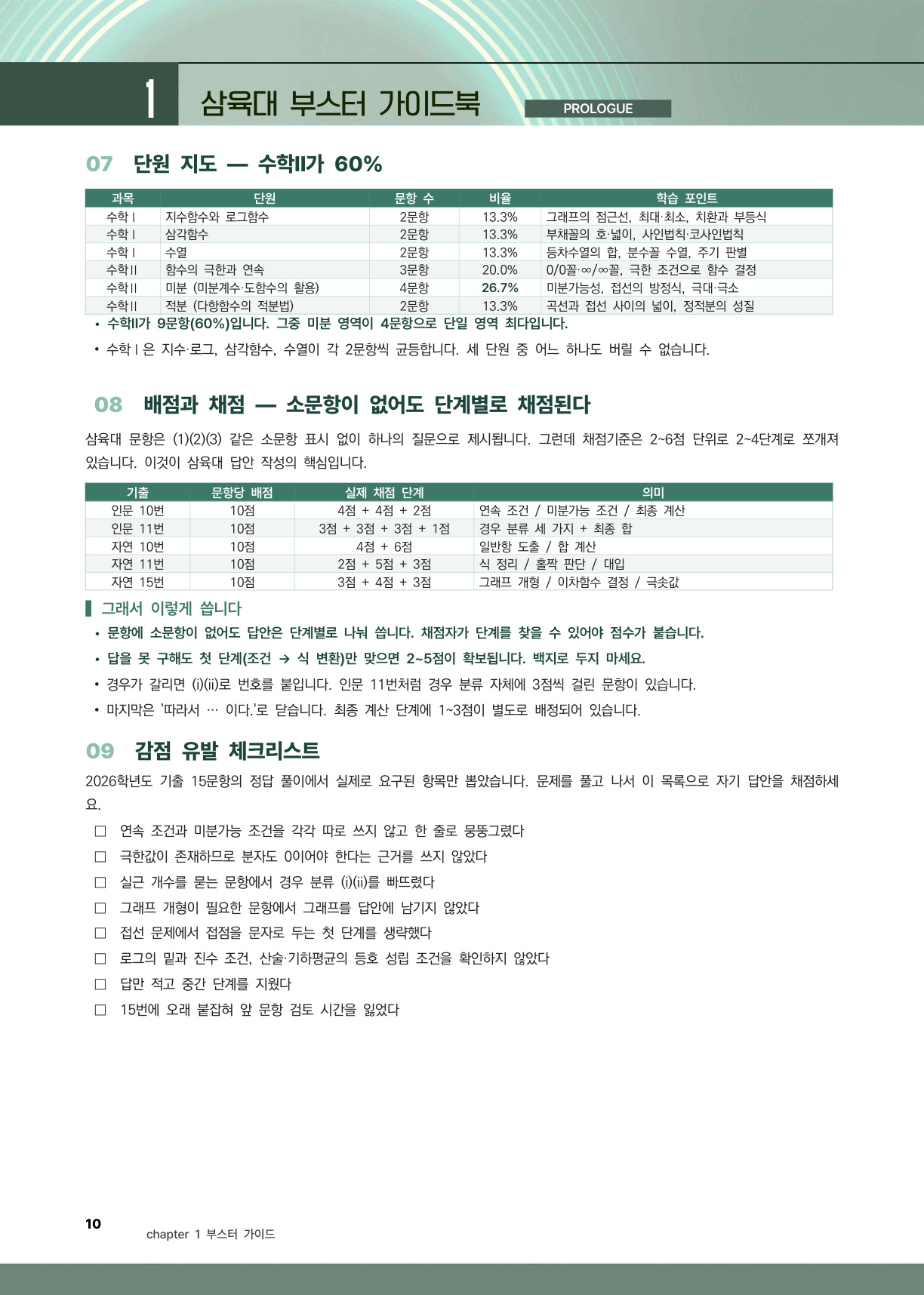 삼육대 출제요약표 · 단원 지도