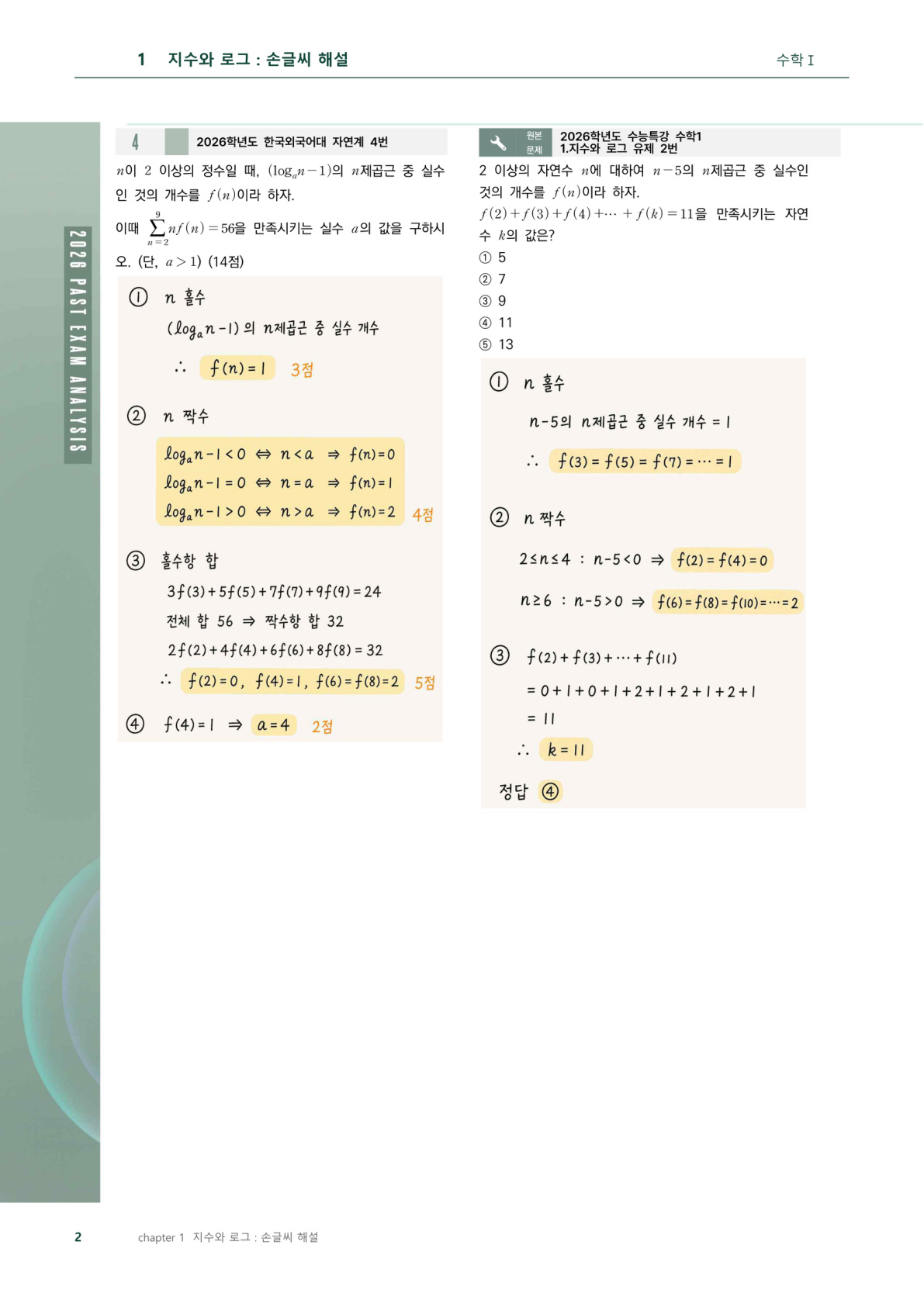 한국외대 글로벌 손글씨 해설 예시